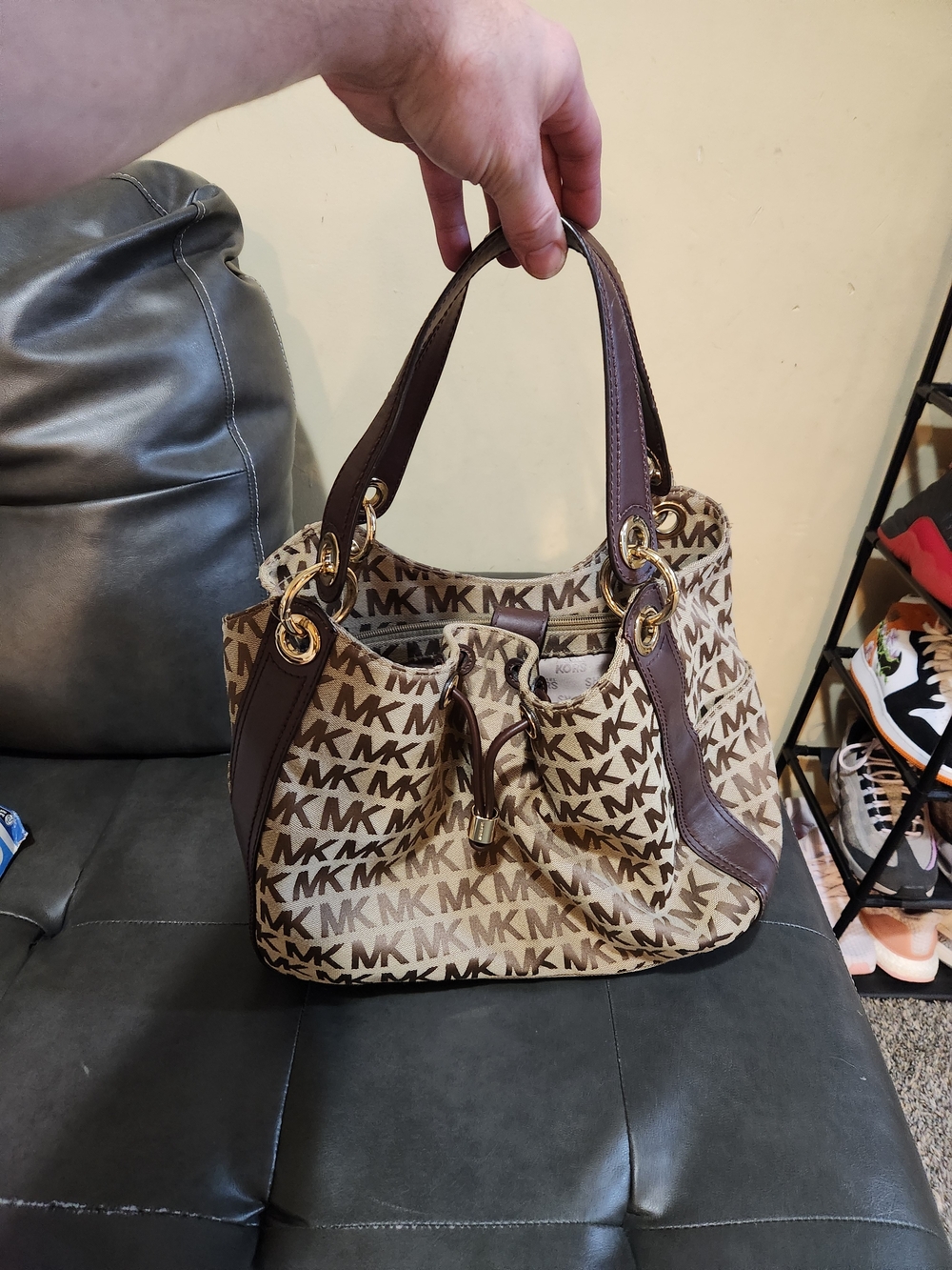 Michael Kors Brown Logo Drawstring Tote